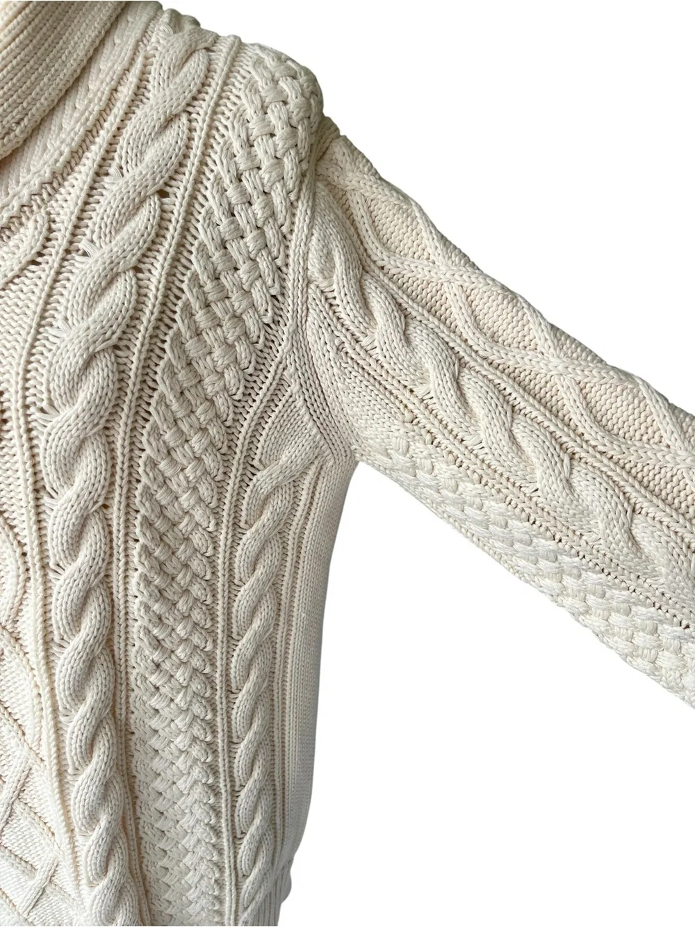 J.Crew Mens M Ivory Fisherman Cable Knit Cotton Shawl Collar Pullover Sweater